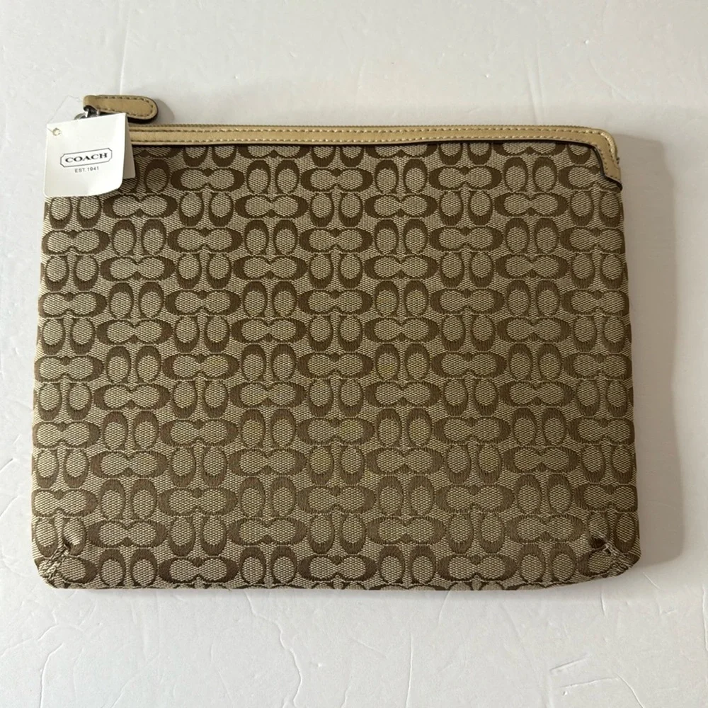 Coach Signature Tablet Sleeve Khaki Metallic